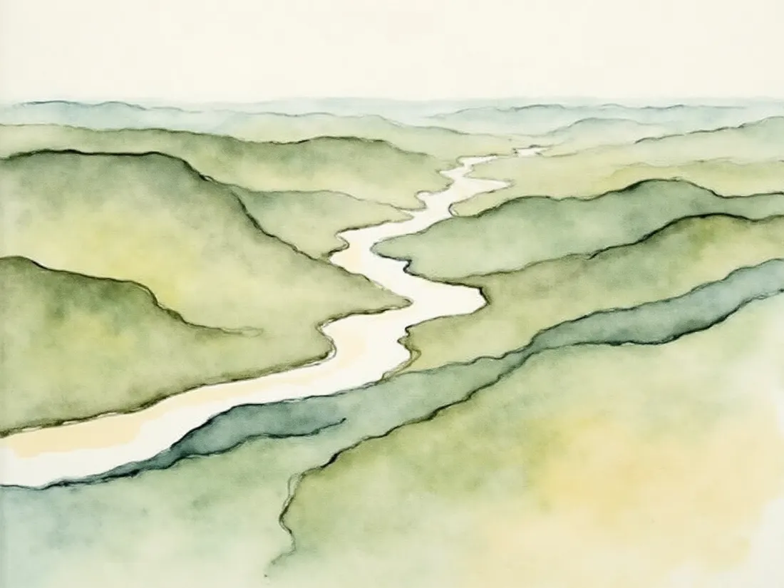 Watercolor terrain map of the Texas Hill Country region